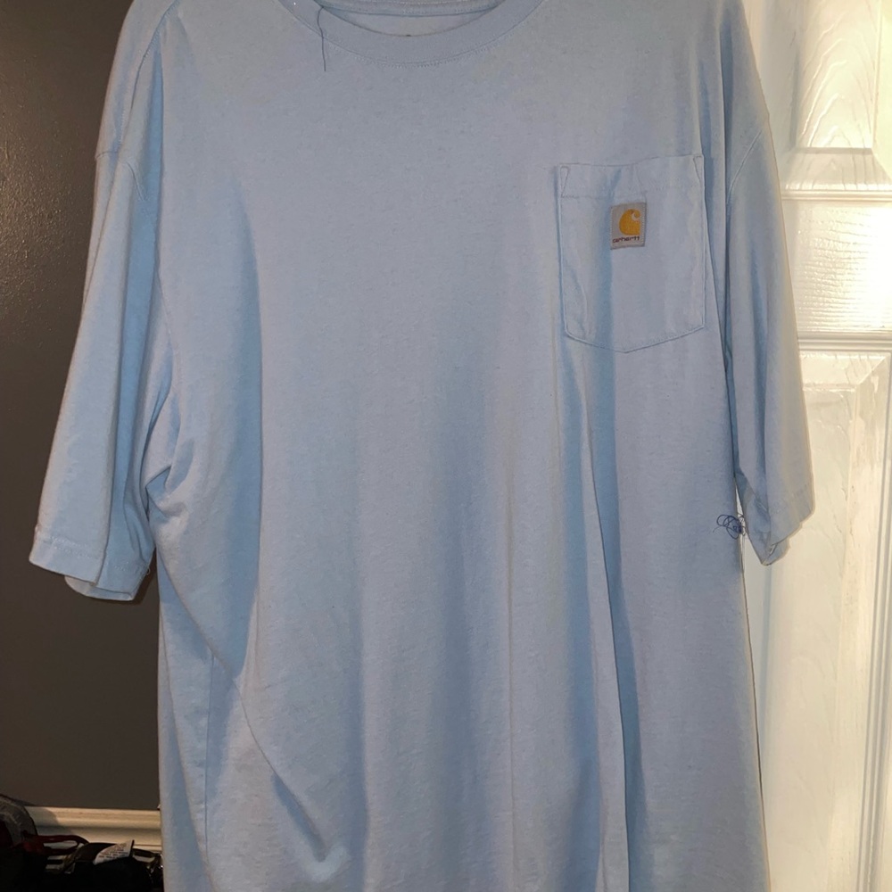 Carhartt Blue Short Sleeve Tee, worn.